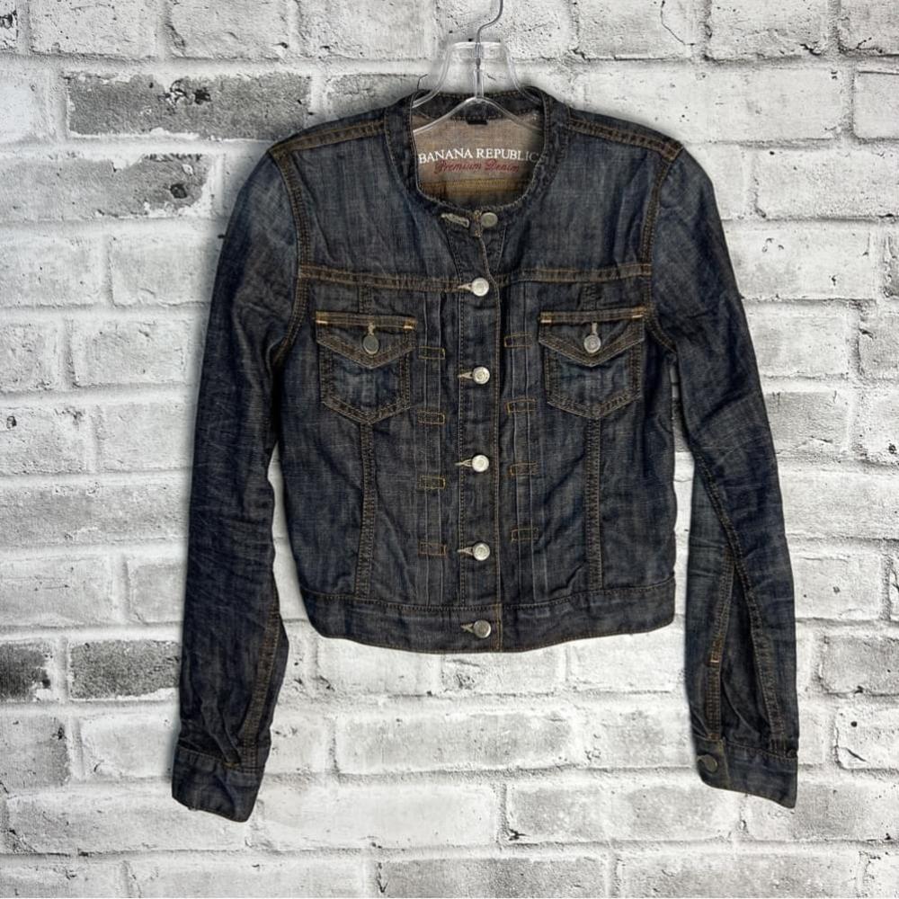Banana Republic Premium Denim Cropped Dark Wash Jean Jacket Size XS - Picture 11 of 15